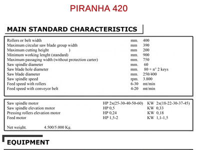 multiblade Multirip saw "Trademak" mod. Piranha 420 (double shaft), Brand new
